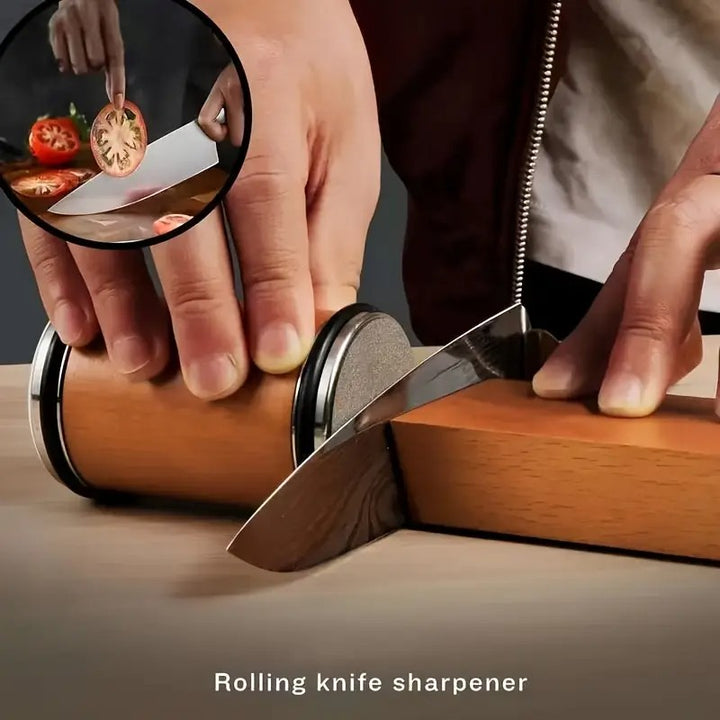 Rolling Knife Sharpener Kit Beech Wood Magnetic Rolling Sharpener