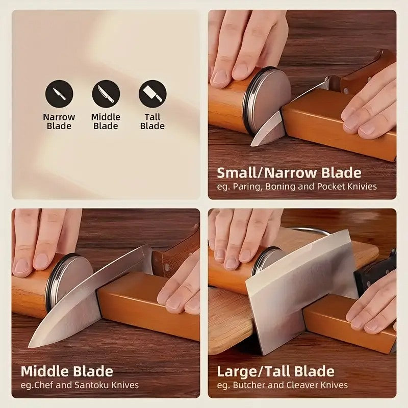 Rolling Knife Sharpener Kit Beech Wood Magnetic Rolling Sharpener