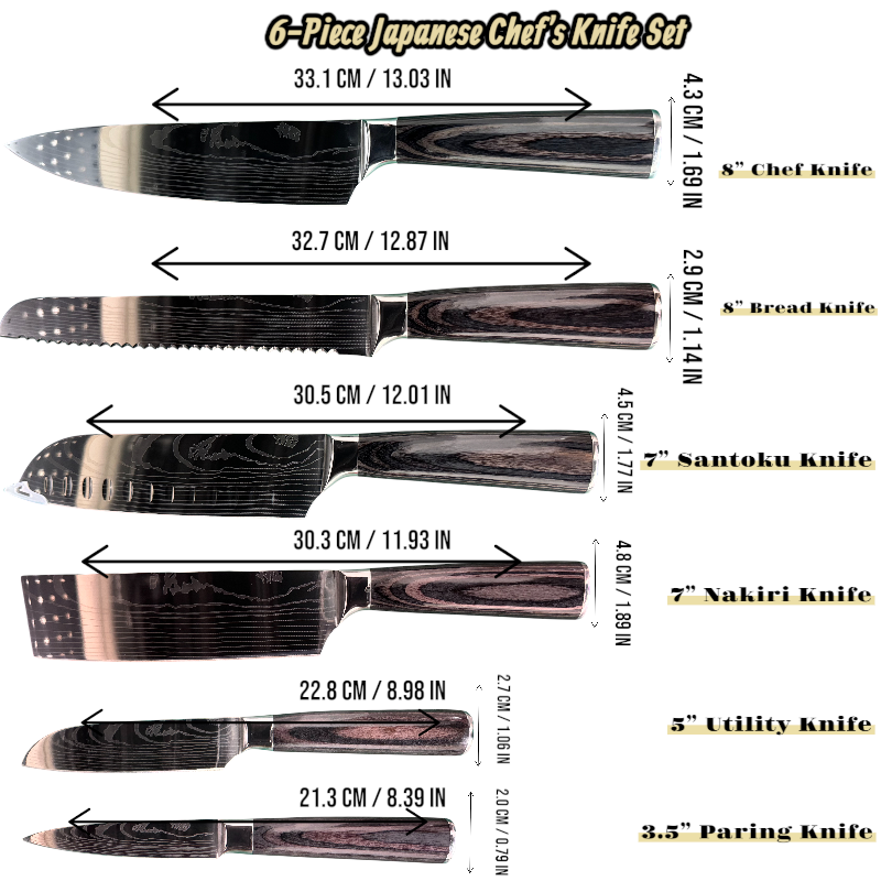 6 Piece Kitchen Chef Knife Set