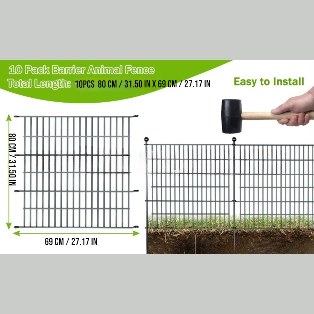 10 Pack Metal Garden Barrier Fence _ 80_69cm Animal Fence Panels, Decorative Garden Border