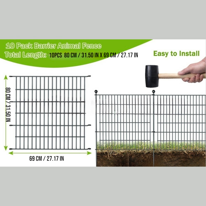 10 Pack Metal Garden Barrier Fence _ 80_69cm Animal Fence Panels, Decorative Garden Border