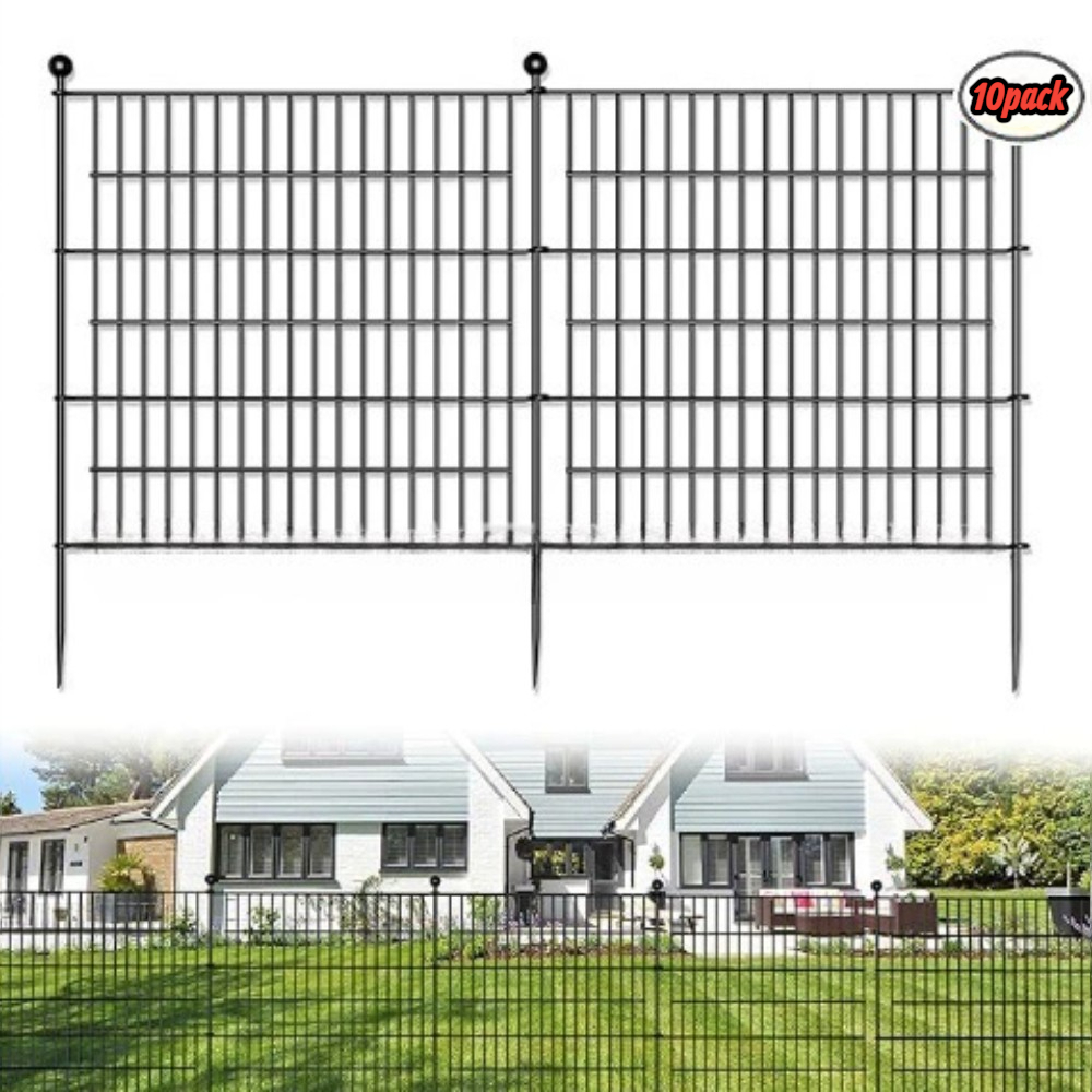 10 Pack Metal Garden Barrier Fence _ 80_69cm Animal Fence Panels, Decorative Garden Border