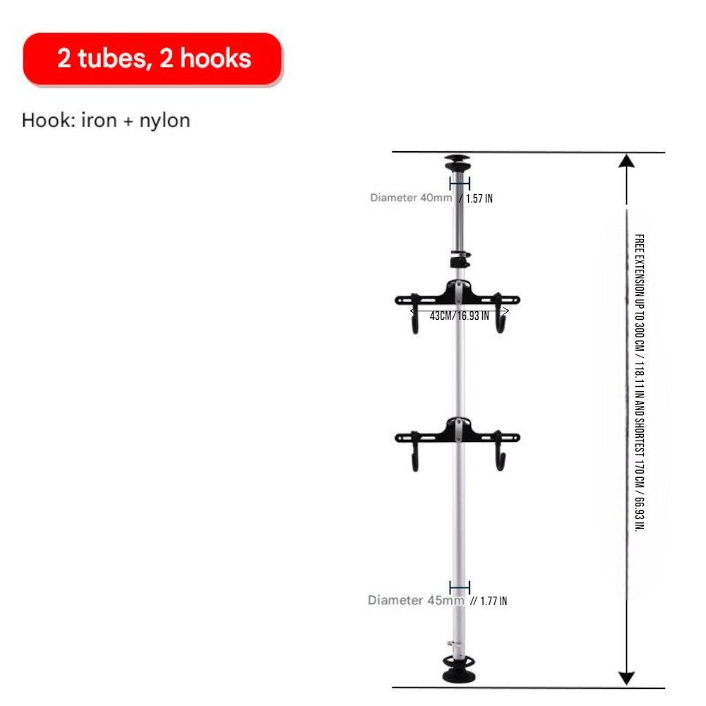 Adjustable Floor-to-Ceiling Bike Storage Rack with 2 Bike Hooks