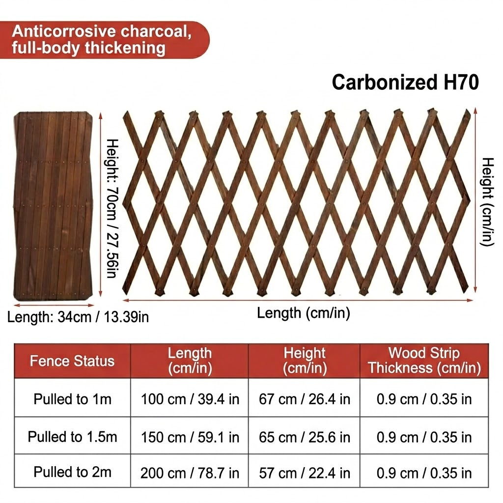 Expandable Wooden Garden Trellis Fence - 200x57cm