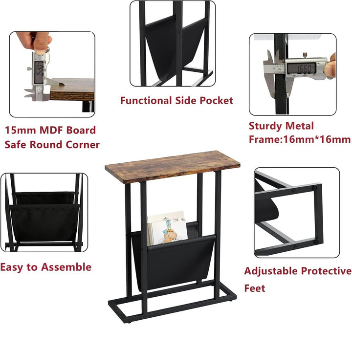 Narrow Side Table with Magazine Holder