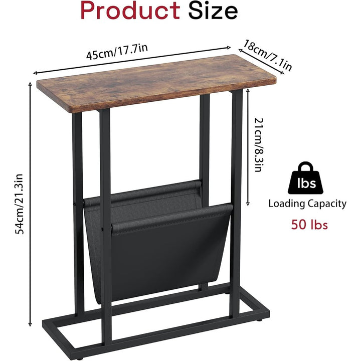 Narrow Side Table with Magazine Holder