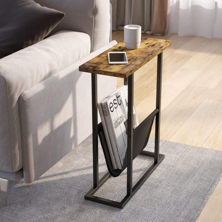 Narrow Side Table with Magazine Holder