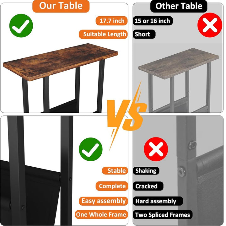 Narrow Side Table with Magazine Holder