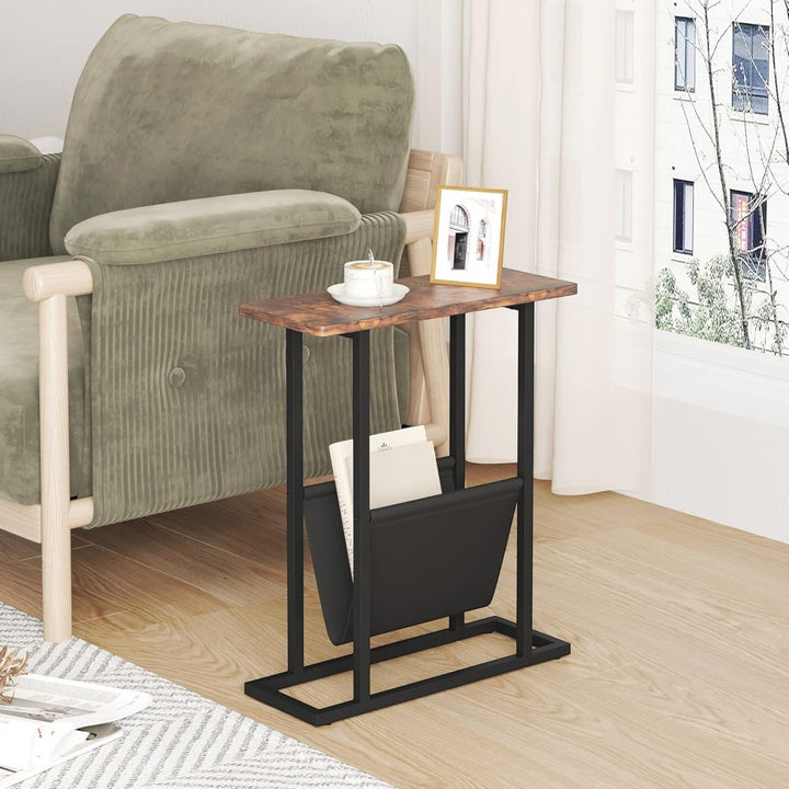 Narrow Side Table with Magazine Holder