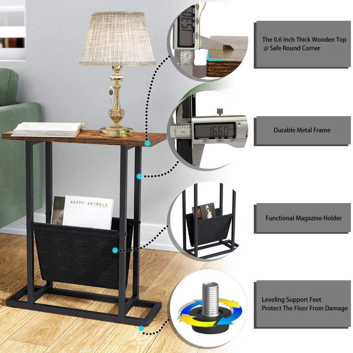 Narrow Side Table with Magazine Holder