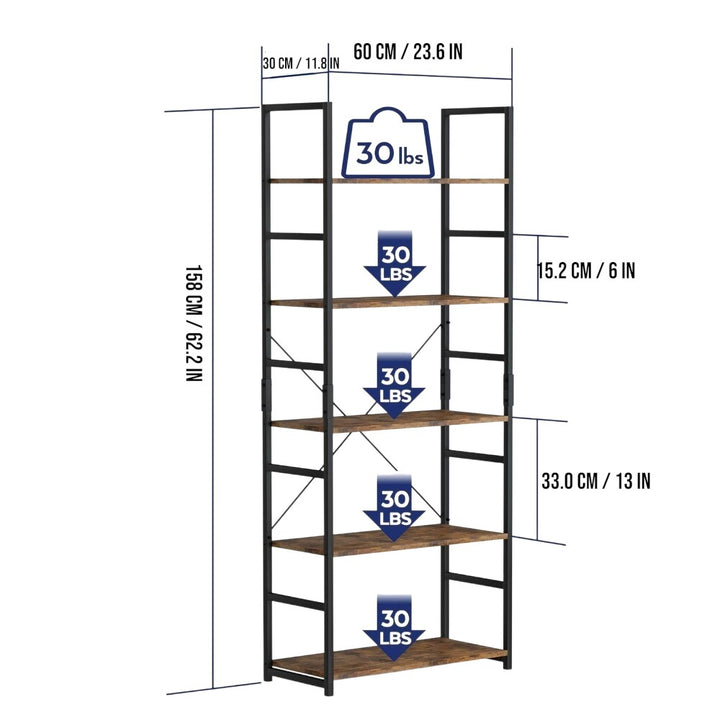 5 Tier Bookshelf 30×60×158 cm Heavy Duty Storage Rack
