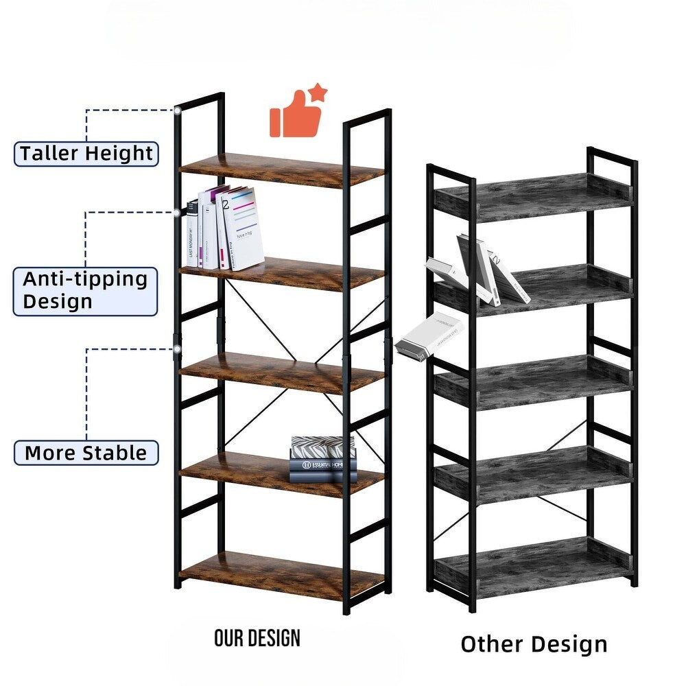 5 Tier Bookshelf 30×60×158 cm Heavy Duty Storage Rack