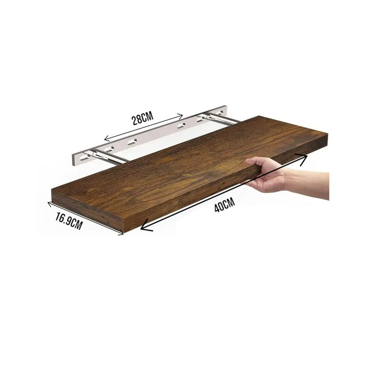 Set of 2 Floating Wall Shelves with Metal Bracket - White