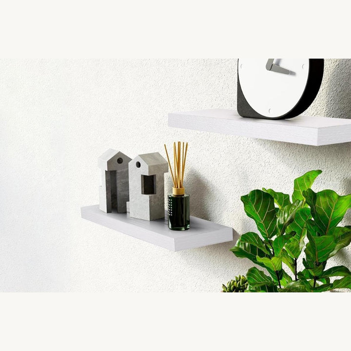 Set of 2 Floating Wall Shelves with Metal Bracket - White