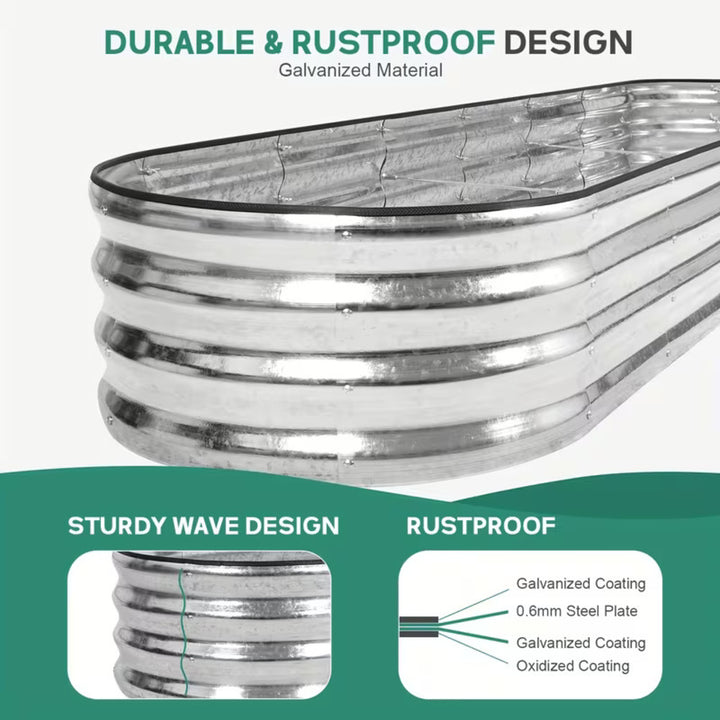 180cm Oval Galvanized Raised Garden Bed Kit