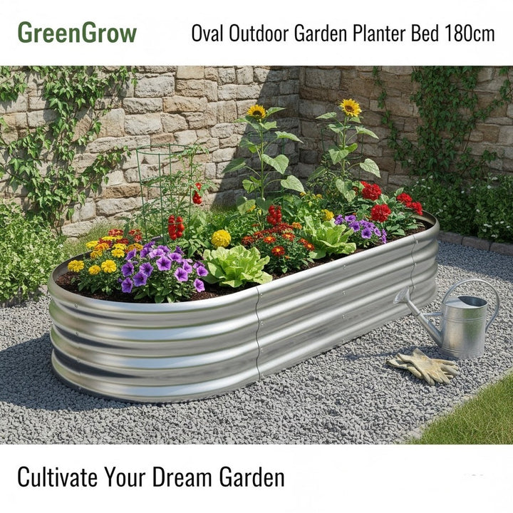 180cm Oval Galvanized Raised Garden Bed Kit