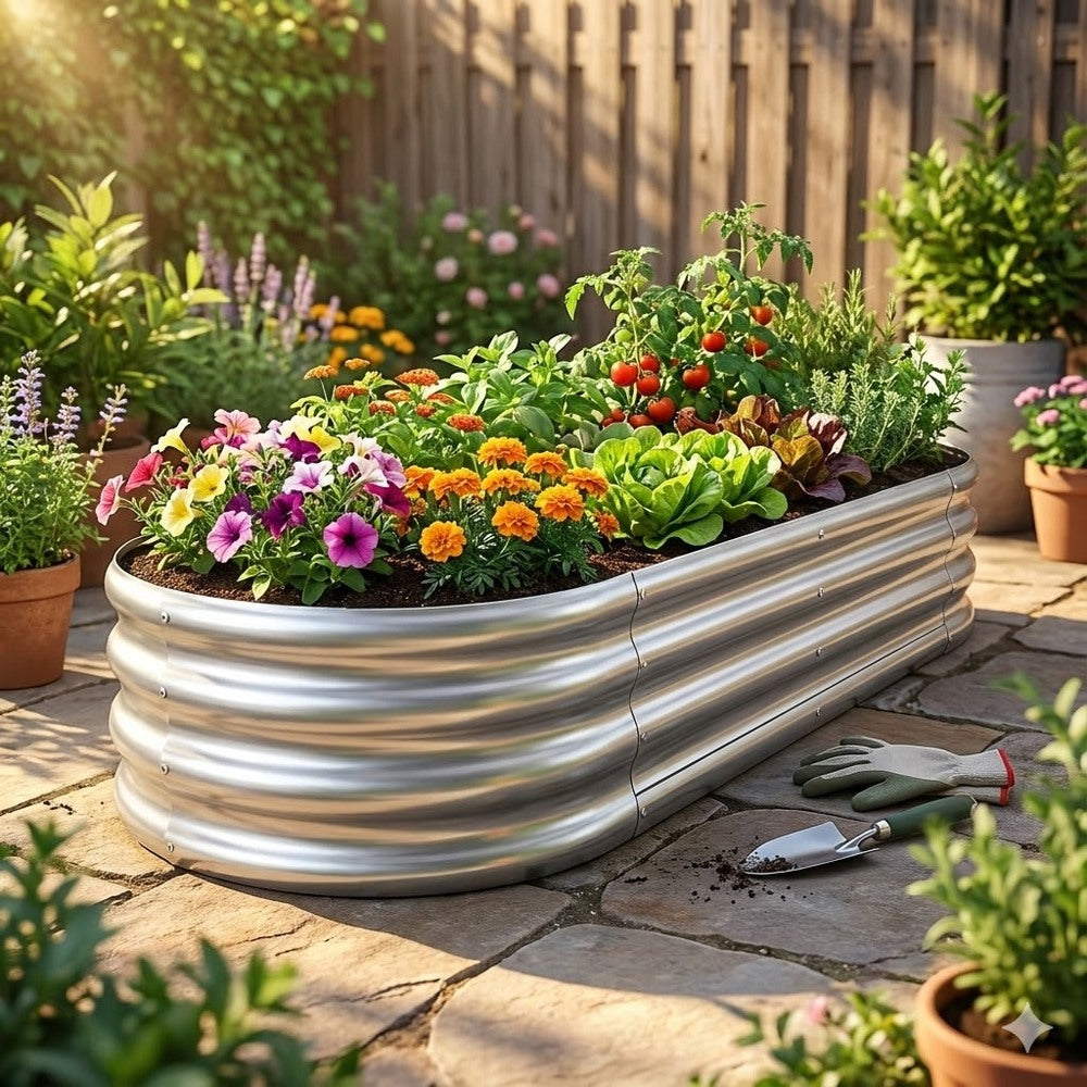 180cm Oval Galvanized Raised Garden Bed Kit