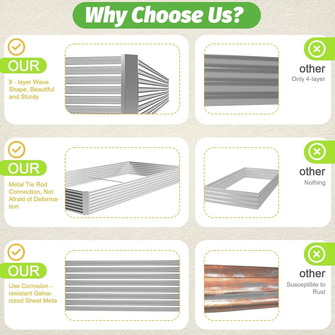 180cm Rectangular Galvanized Raised Garden Bed Kit