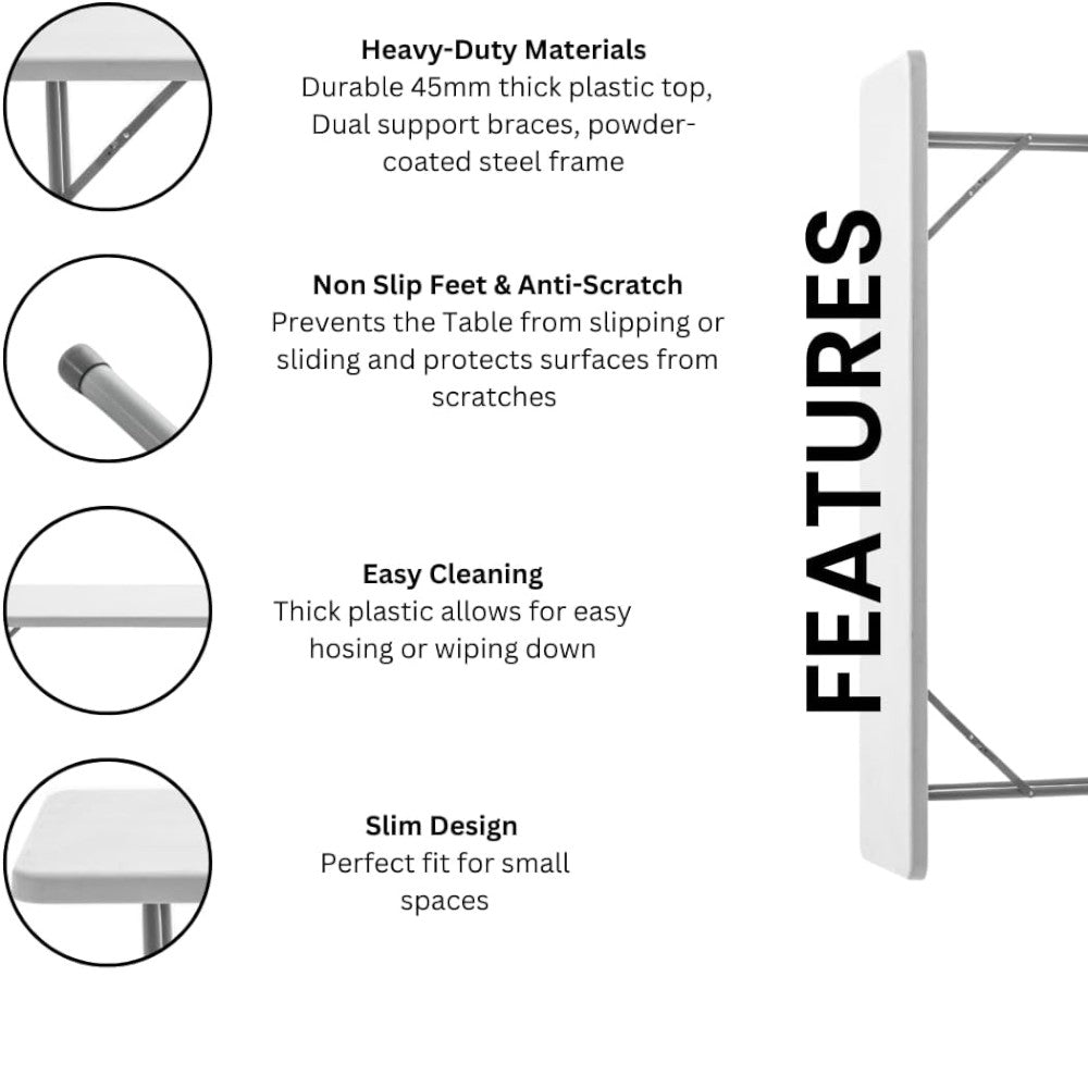 Slim Folding Table 180_45cm Space Saving Design with Strong Steel Legs