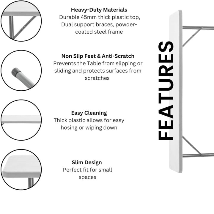 Slim Folding Table 180_45cm Space Saving Design with Strong Steel Legs