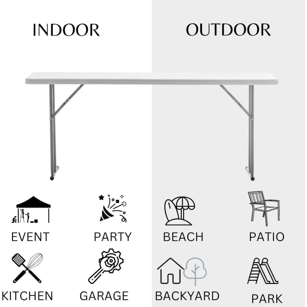 Slim Folding Table 180_45cm Space Saving Design with Strong Steel Legs