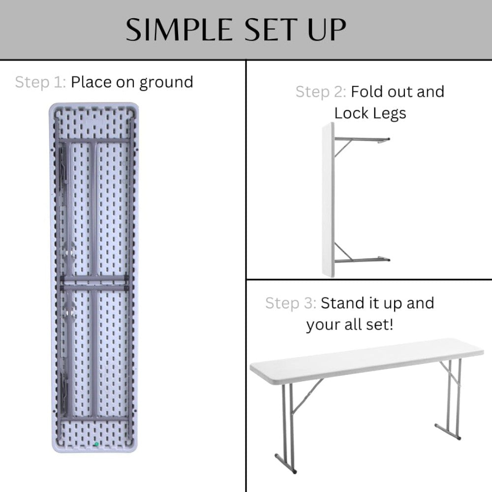 Slim Folding Table 180_45cm Space Saving Design with Strong Steel Legs