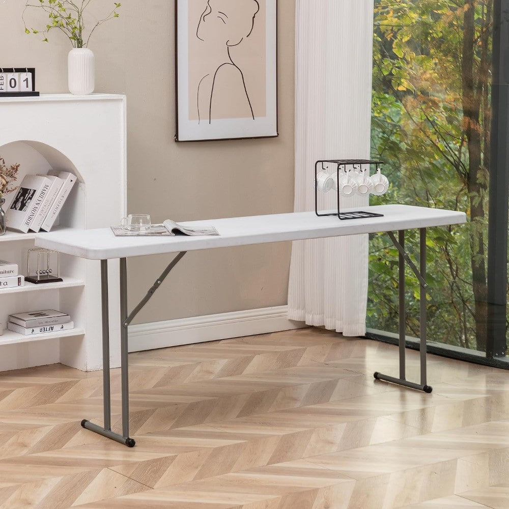 Slim Folding Table 180_45cm Space Saving Design with Strong Steel Legs