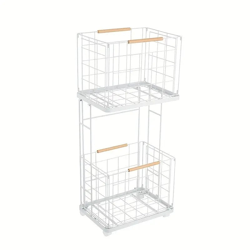 2 Tier Laundry Basket Cart with Wheels Removable Wire Baskets