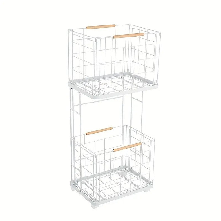 2 Tier Laundry Basket Cart with Wheels Removable Wire Baskets
