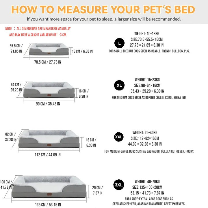 Orthopedic Memory Foam Dog Bed with Bolster Sides - 3XL