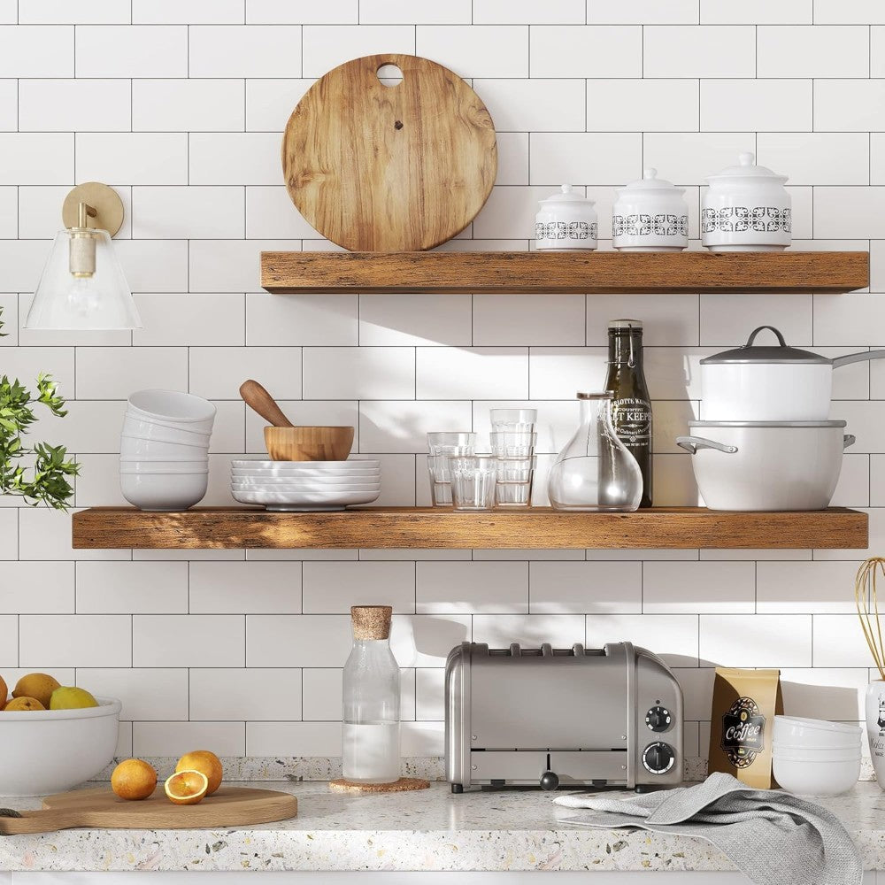 Set of 2 Rustic Floating DIY Wall Shelves _ 100cm