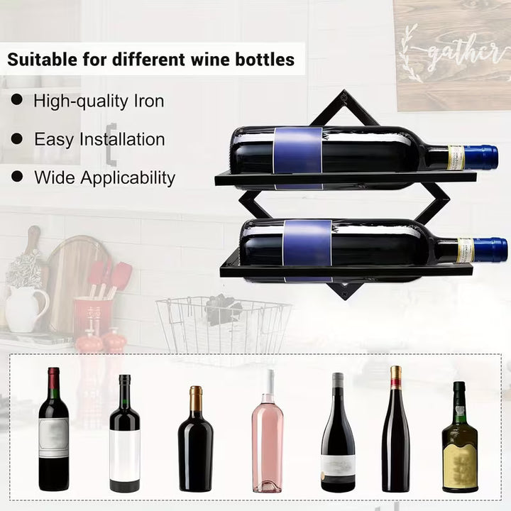 2 Pack Wall Mounted Wine Rack Collapsible Metal Bottle Holder
