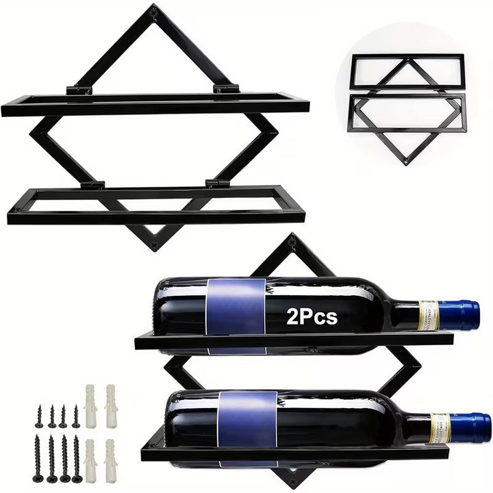 2 Pack Wall Mounted Wine Rack Collapsible Metal Bottle Holder