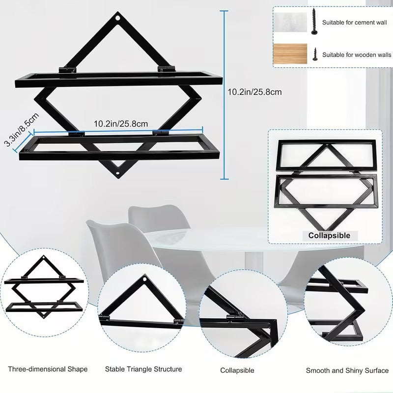 2 Pack Wall Mounted Wine Rack Collapsible Metal Bottle Holder