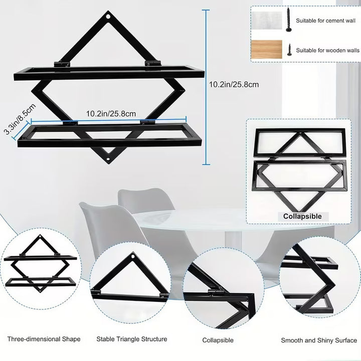 2 Pack Wall Mounted Wine Rack Collapsible Metal Bottle Holder