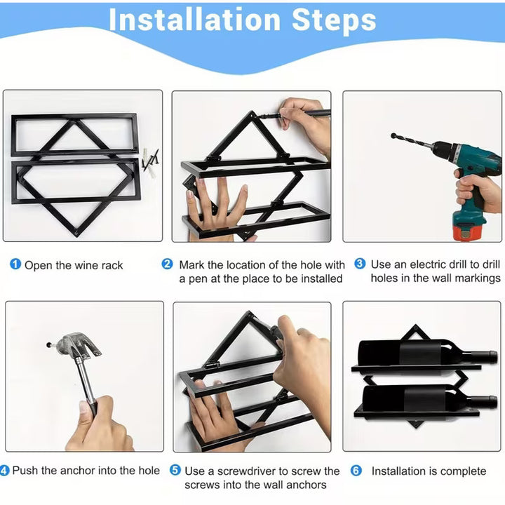 2 Pack Wall Mounted Wine Rack Collapsible Metal Bottle Holder