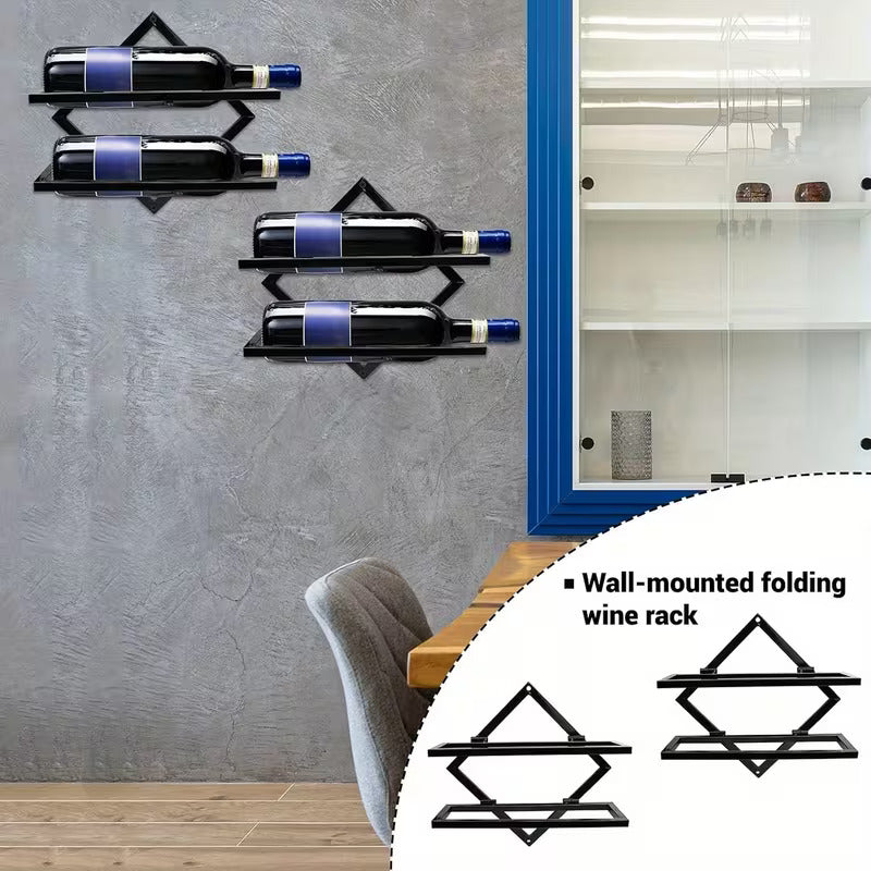 2 Pack Wall Mounted Wine Rack Collapsible Metal Bottle Holder
