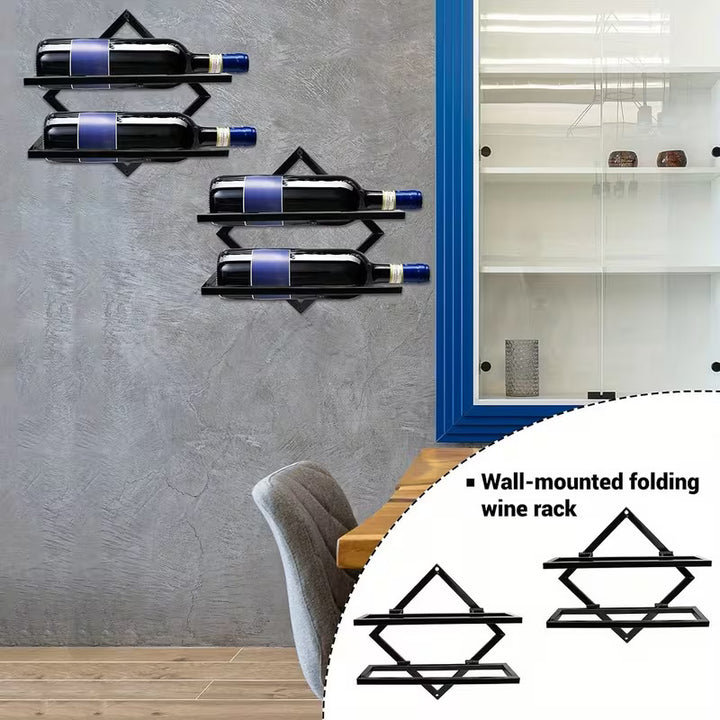 2 Pack Wall Mounted Wine Rack Collapsible Metal Bottle Holder