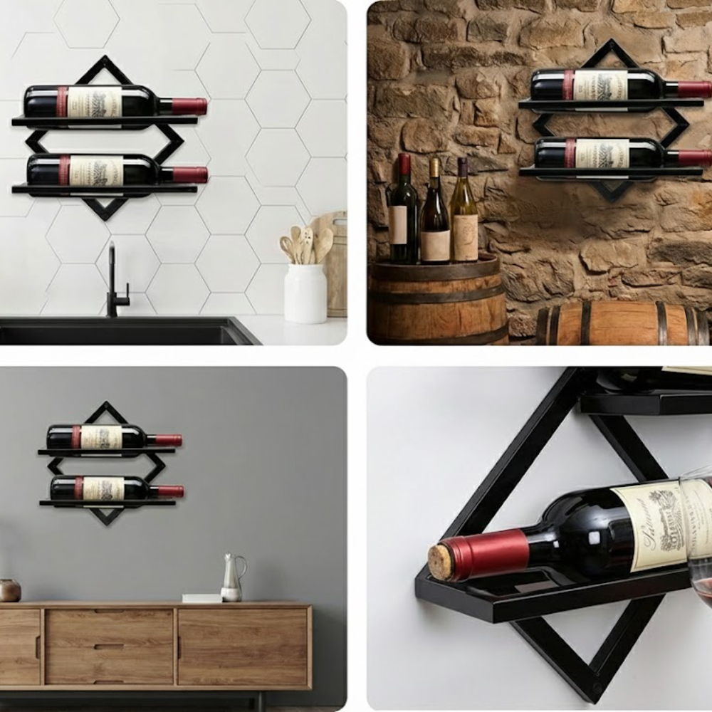 2 Pack Wall Mounted Wine Rack Collapsible Metal Bottle Holder