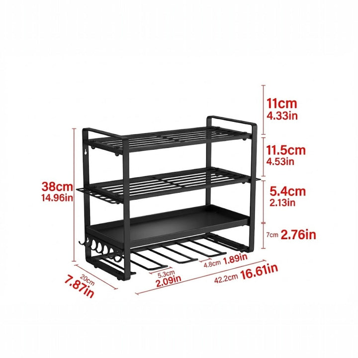 Wall Mounted Power Tool Rack with 4 Drill Slots and Side Hangers