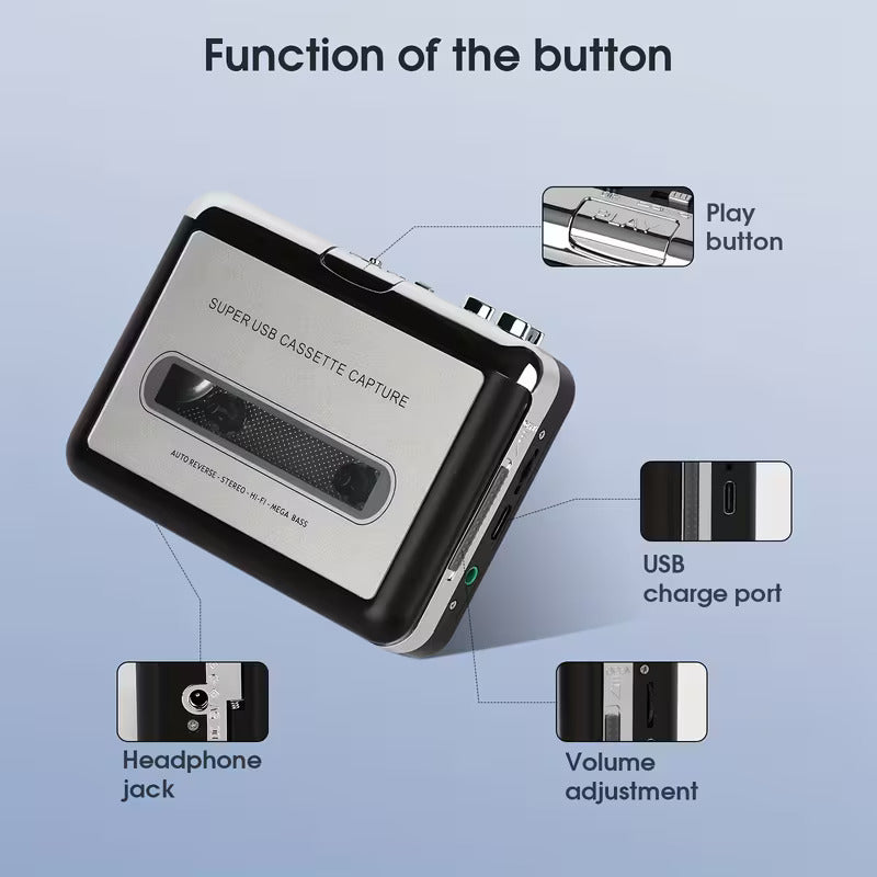 USB Cassette Capture Player to MP3 Converter Portable Walkman Stereo Sound