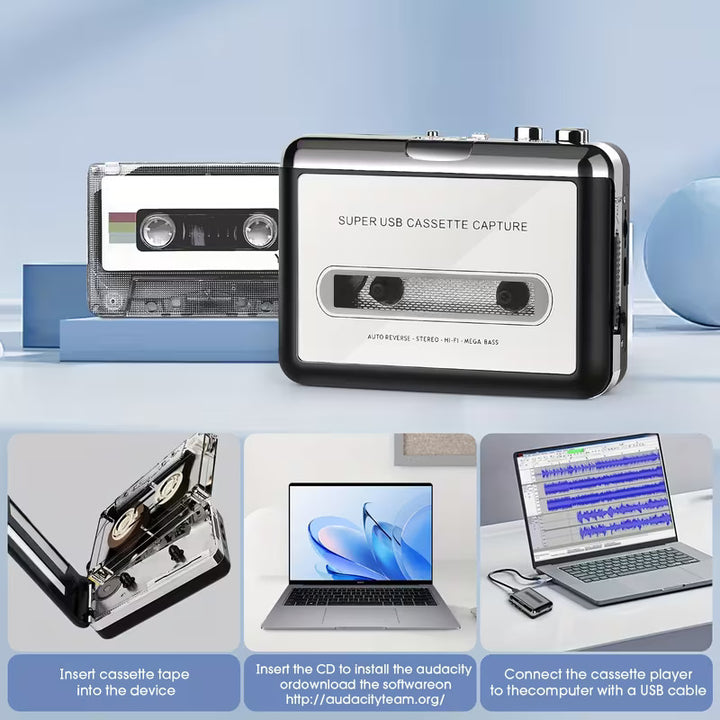 USB Cassette Capture Player to MP3 Converter Portable Walkman Stereo Sound