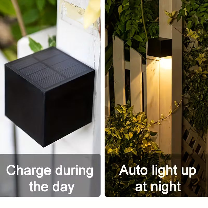 Solar Square Wall Lamp Outdoor Waterproof LED Fence Light Smart Sensor