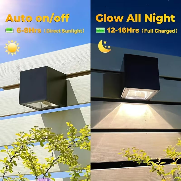 Solar Square Wall Lamp Outdoor Waterproof LED Fence Light Smart Sensor
