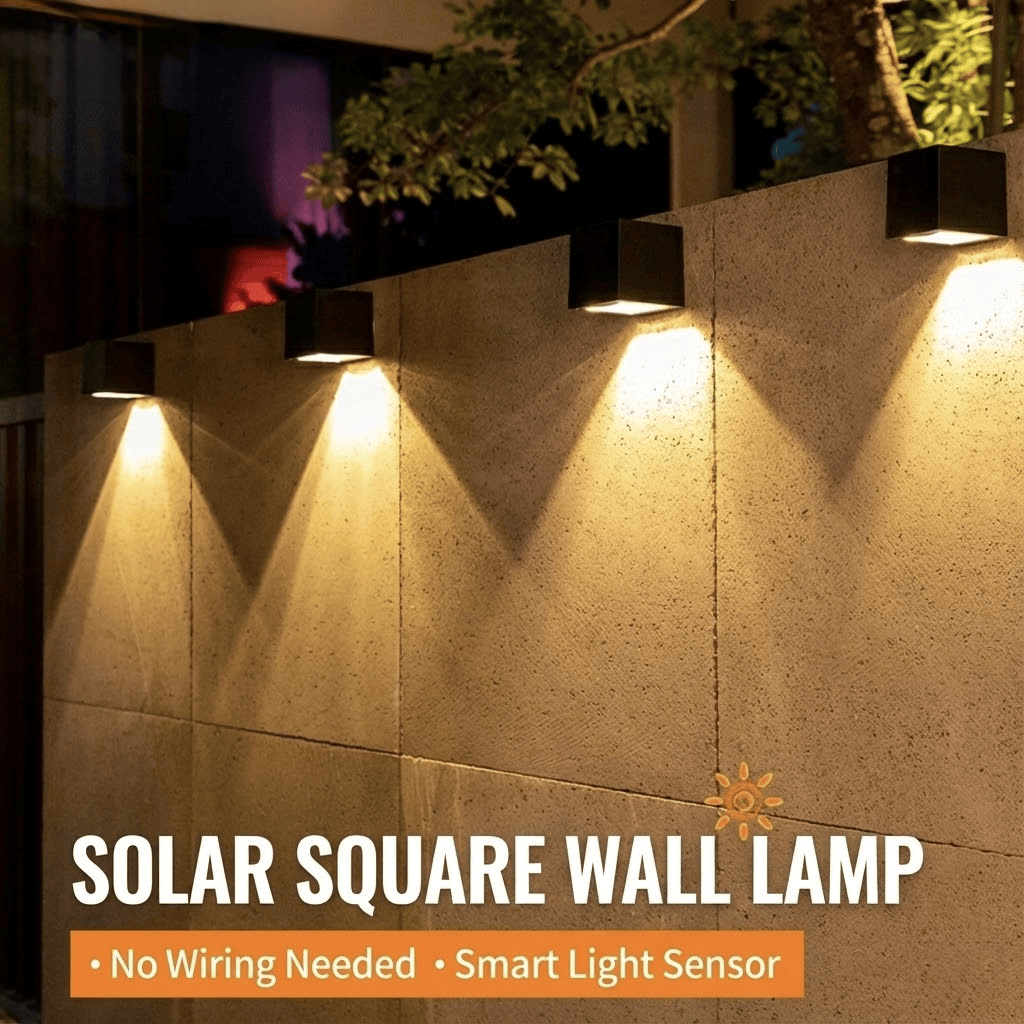 Solar Square Wall Lamp Outdoor Waterproof LED Fence Light Smart Sensor