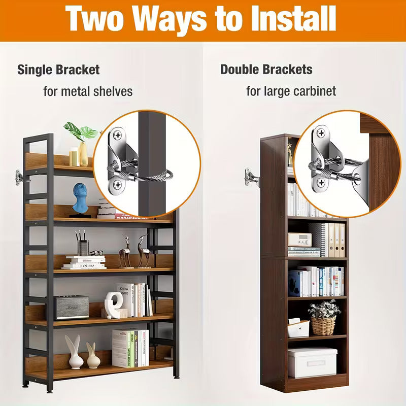 3 Pack Metal Furniture Anchors Anti-Tip Kit Heavy Duty Steel Wire Straps