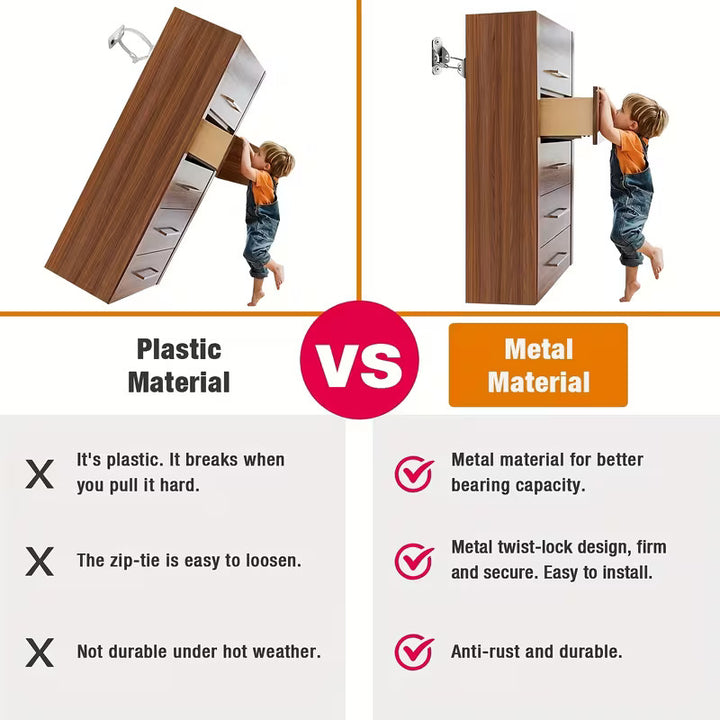 3 Pack Metal Furniture Anchors Anti-Tip Kit Heavy Duty Steel Wire Straps