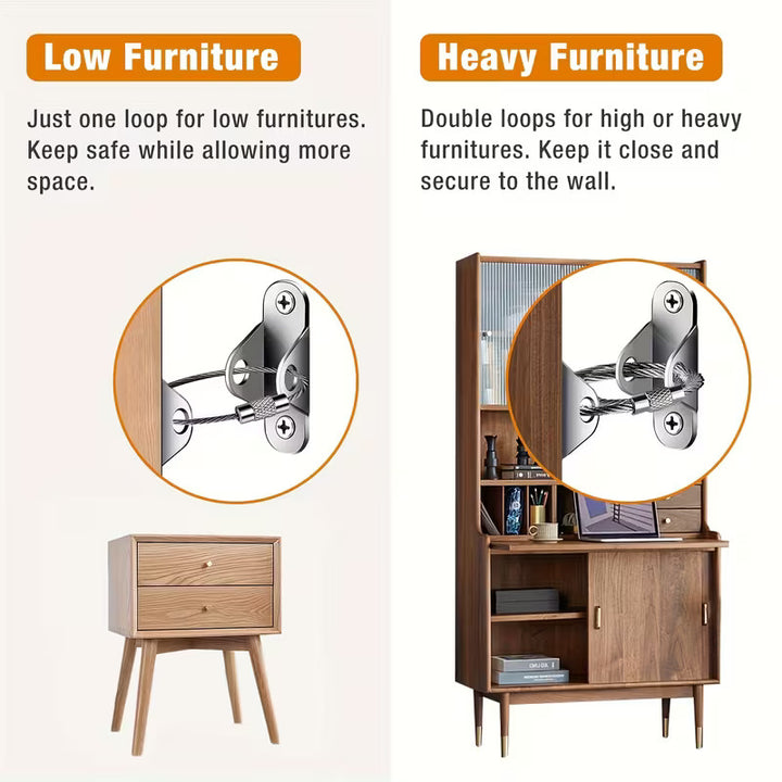 3 Pack Metal Furniture Anchors Anti-Tip Kit Heavy Duty Steel Wire Straps