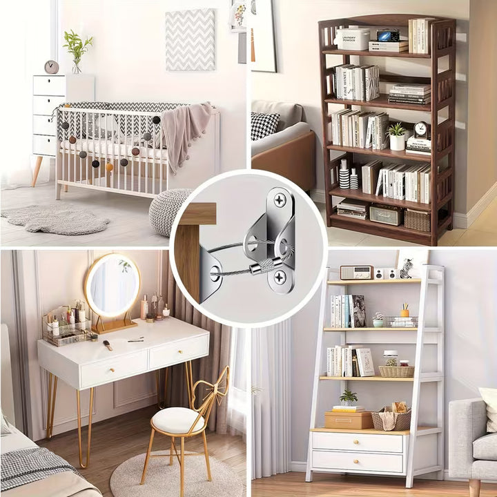 3 Pack Metal Furniture Anchors Anti-Tip Kit Heavy Duty Steel Wire Straps