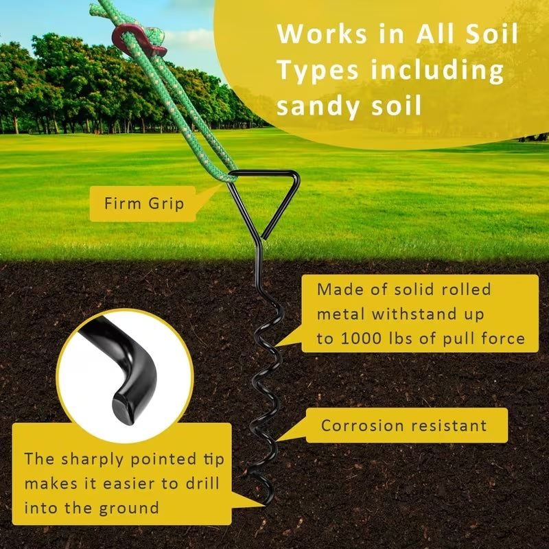 9Pcs Metal Spiral Ground Anchor Kit 40cm Tree Stakes with Reflective Tie Down Ropes